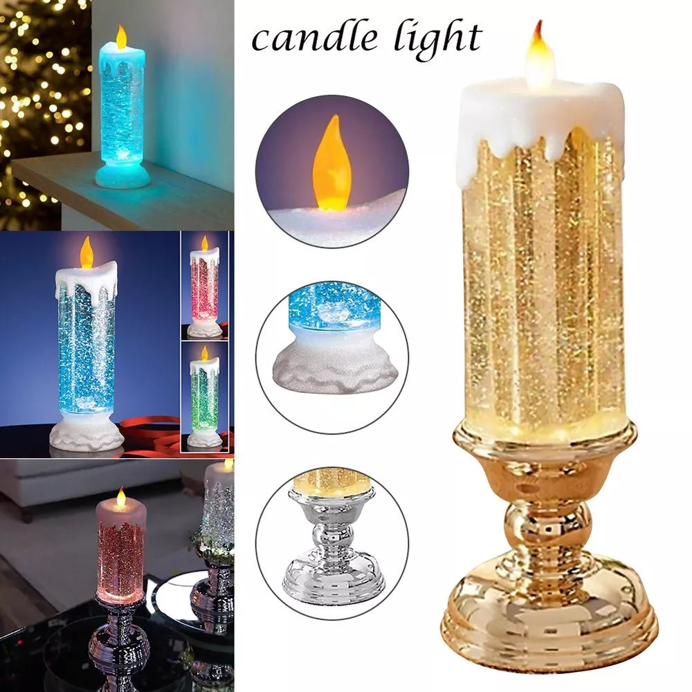 LED Liquid Candle Color-Changing Spinning Glitter USB or Battery-Powered