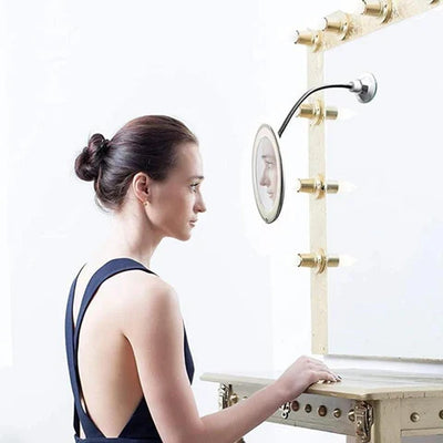 LED Makeup Mirror 10x Magnification Flexible Arm Suction Mount