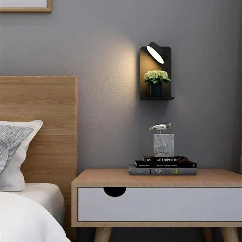 LED Wall Lamp Reading Light Phone Shelf & Charger