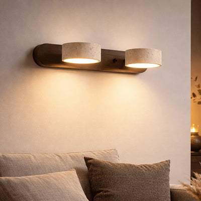 LED Wall Light Travertine Wood Dual Integrated Lighting
