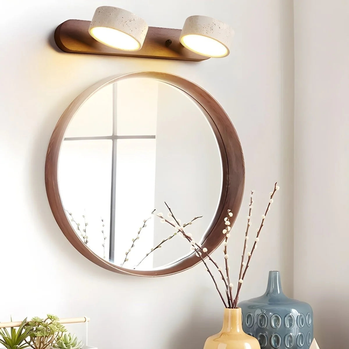 LED Wall Light Travertine Wood Dual Integrated Lighting