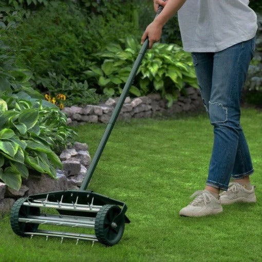 Lawn Aerator Push-Style Rolling Spikes Ergonomic Handle