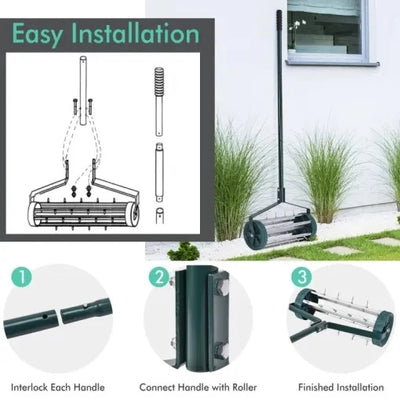 Lawn Aerator Push-Style Rolling Spikes Ergonomic Handle