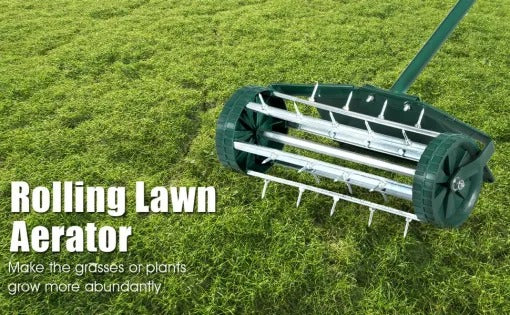 Lawn Aerator Push-Style Rolling Spikes Ergonomic Handle