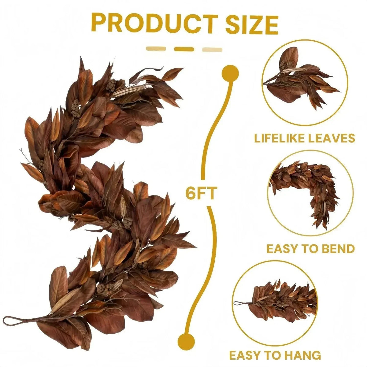Leaf Garland Realistic Autumn Leaves Weatherproof 6 Ft