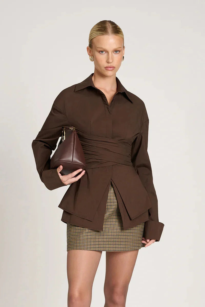 Long Sleeve Shirt Draped Waist Lightweight & Breathable
