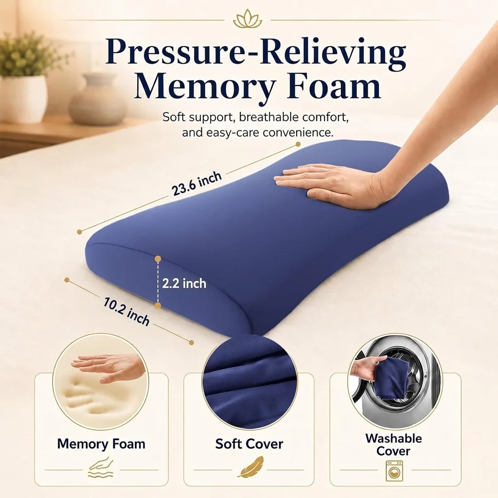 Lower Back Pillow Memory Foam Curved Bolster Breathable Cover