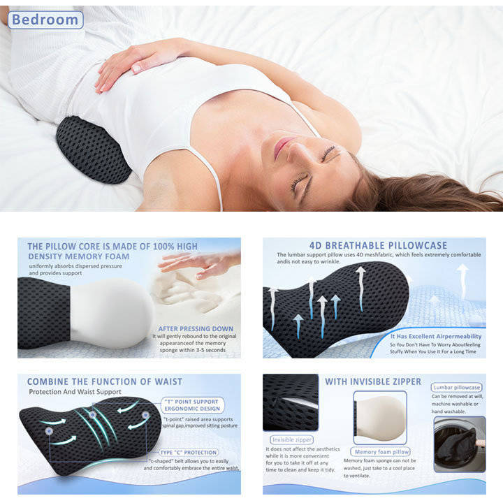 Lumbar Support Pillow Memory Foam Tailbone Relief Breathable Mesh