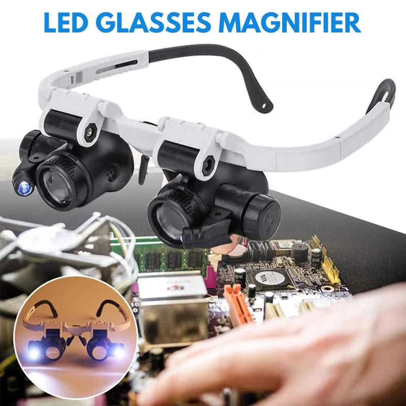 Magnifier Headset Interchangeable Lenses 8x 15x 23x Dual LEDs