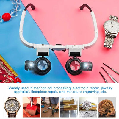 Magnifier Headset Interchangeable Lenses 8x 15x 23x Dual LEDs