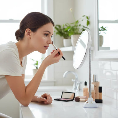 Makeup Mirror 10x Magnification LED Ring 360° Suction Mount