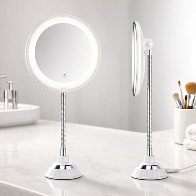 Makeup Mirror 10x Magnification LED Ring 360° Suction Mount