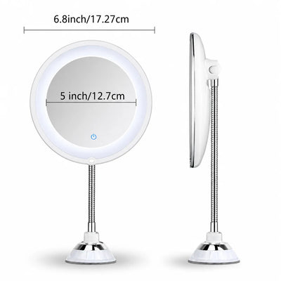 Makeup Mirror 10x Magnification LED Ring 360° Suction Mount