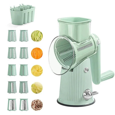 Manual Kitchen Grater Enclosed Hand Guard Built-In Catcher Push-Down Mechanism