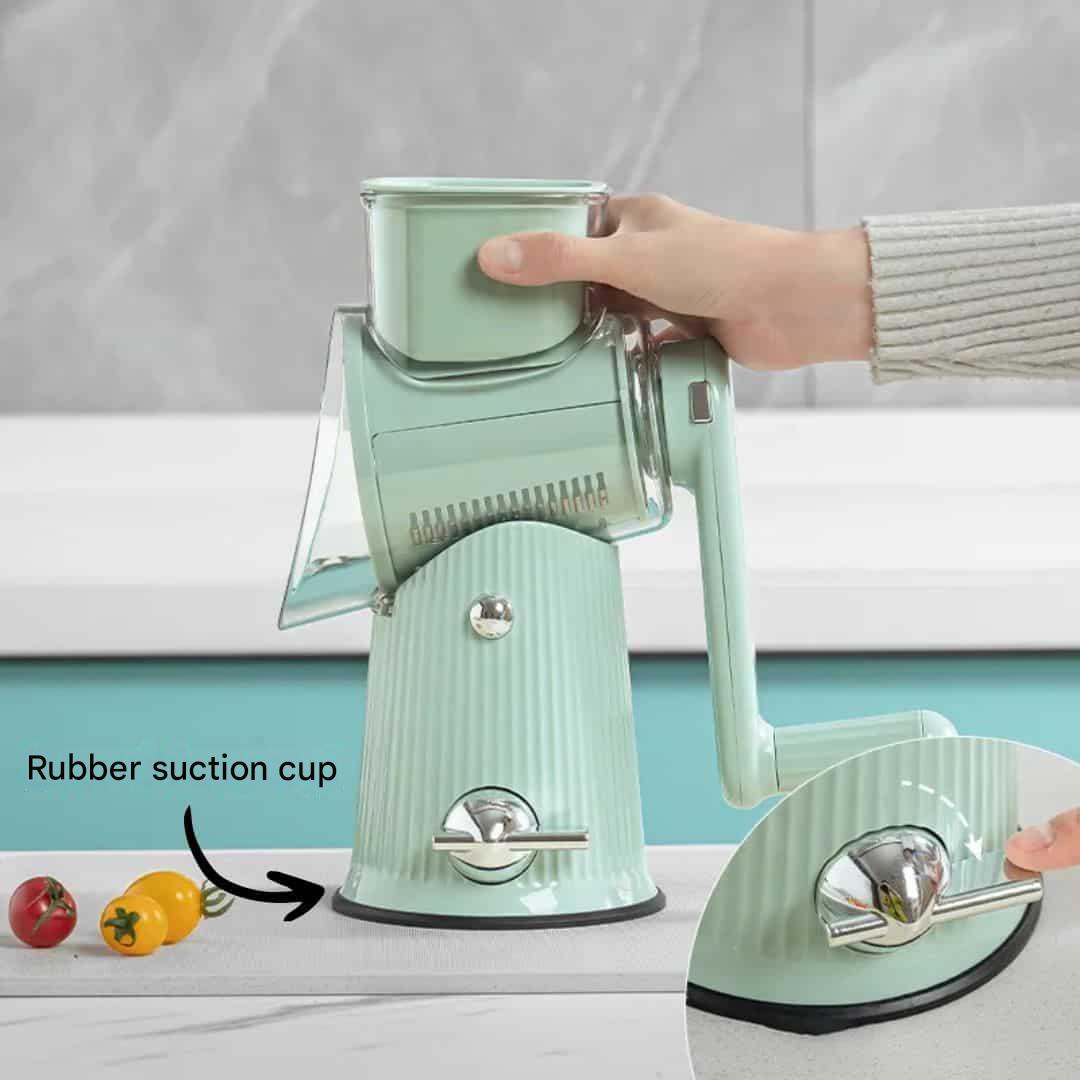Manual Kitchen Grater Enclosed Hand Guard Built-In Catcher Push-Down Mechanism