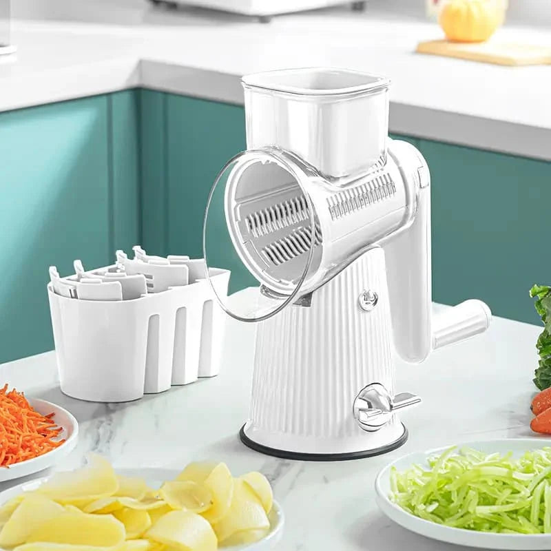 Manual Kitchen Grater Enclosed Hand Guard Built-In Catcher Push-Down Mechanism