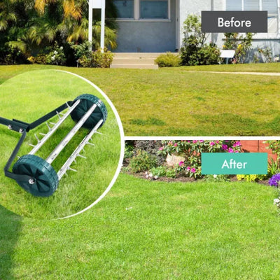 Manual Lawn Aerator Upright Handle No-Bend 1.2 Inch Spikes