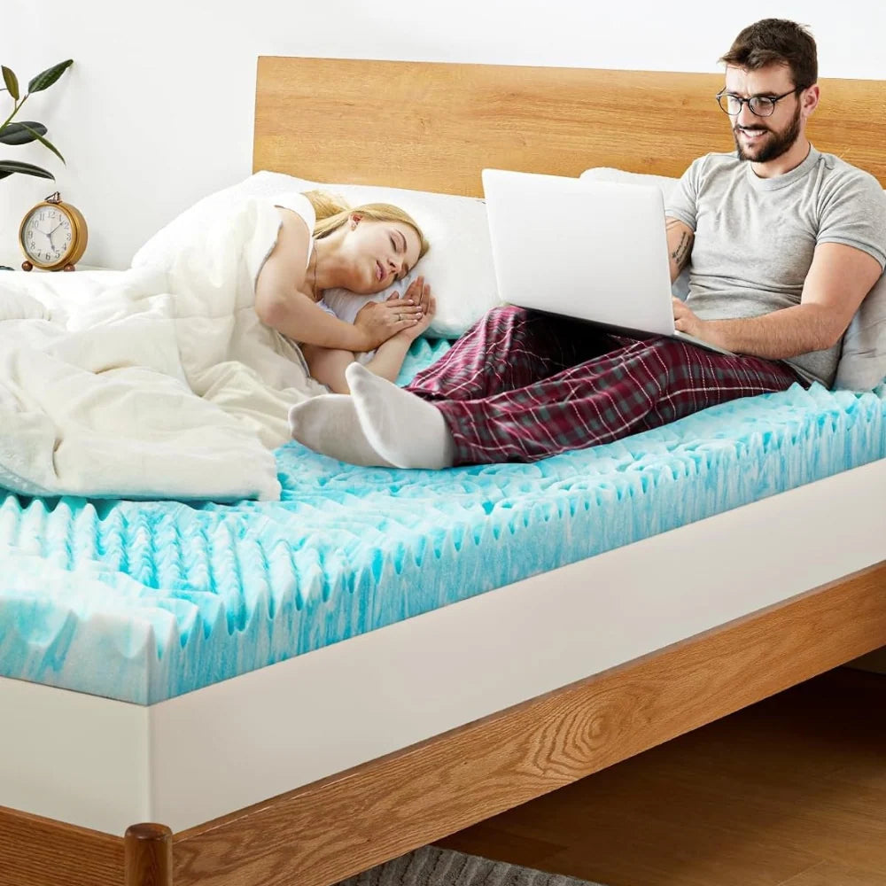 Mattress Topper Memory Foam Egg Crate Non-Slip Washable Cover