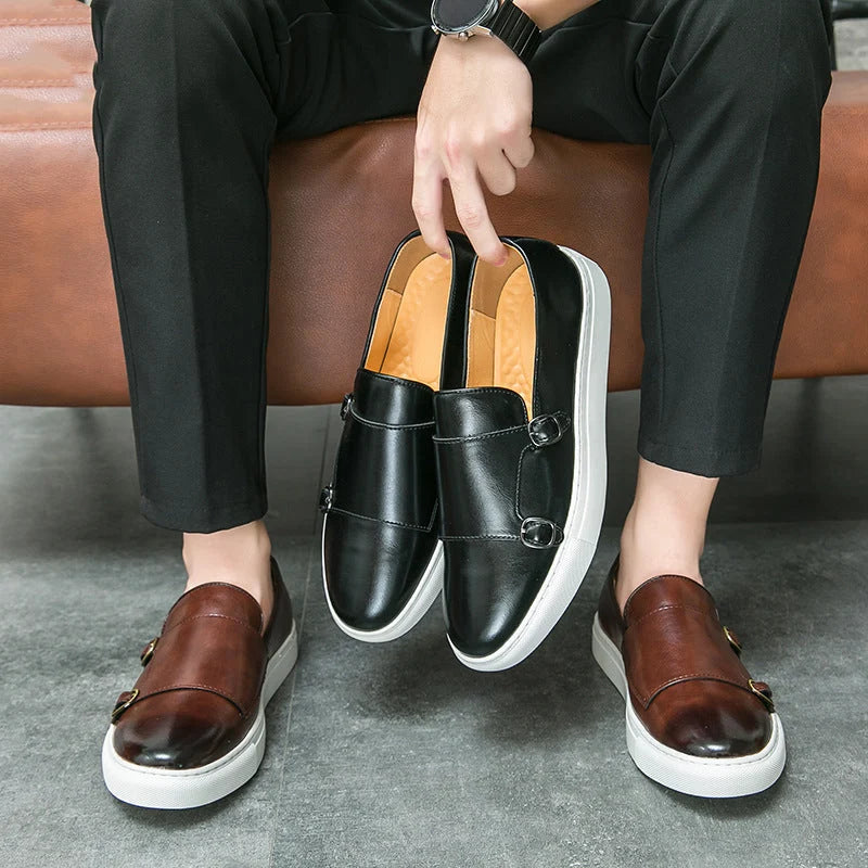 Men’s Loafers Double Monk Strap Cushioned Sole Lightweight Comfort