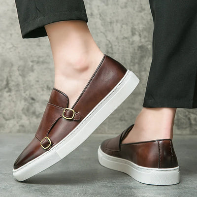 Men’s Loafers Double Monk Strap Cushioned Sole Lightweight Comfort
