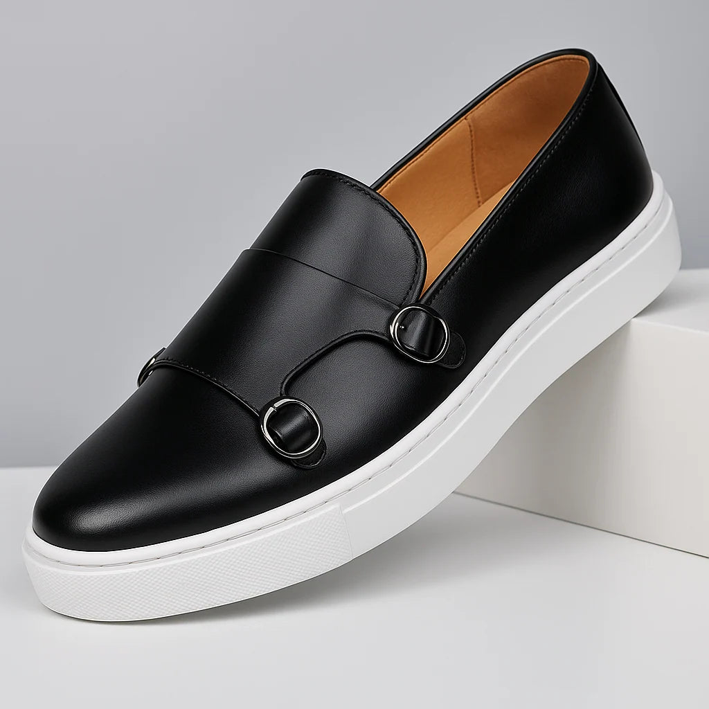 Men’s Loafers Double Monk Strap Cushioned Sole Lightweight Comfort