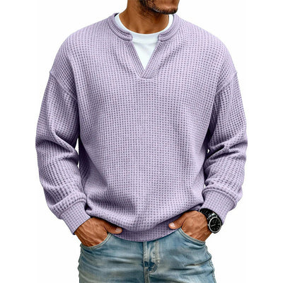 Men’s Long Sleeve T-Shirt Waffle Knit Faux Layered Look Relaxed Fit