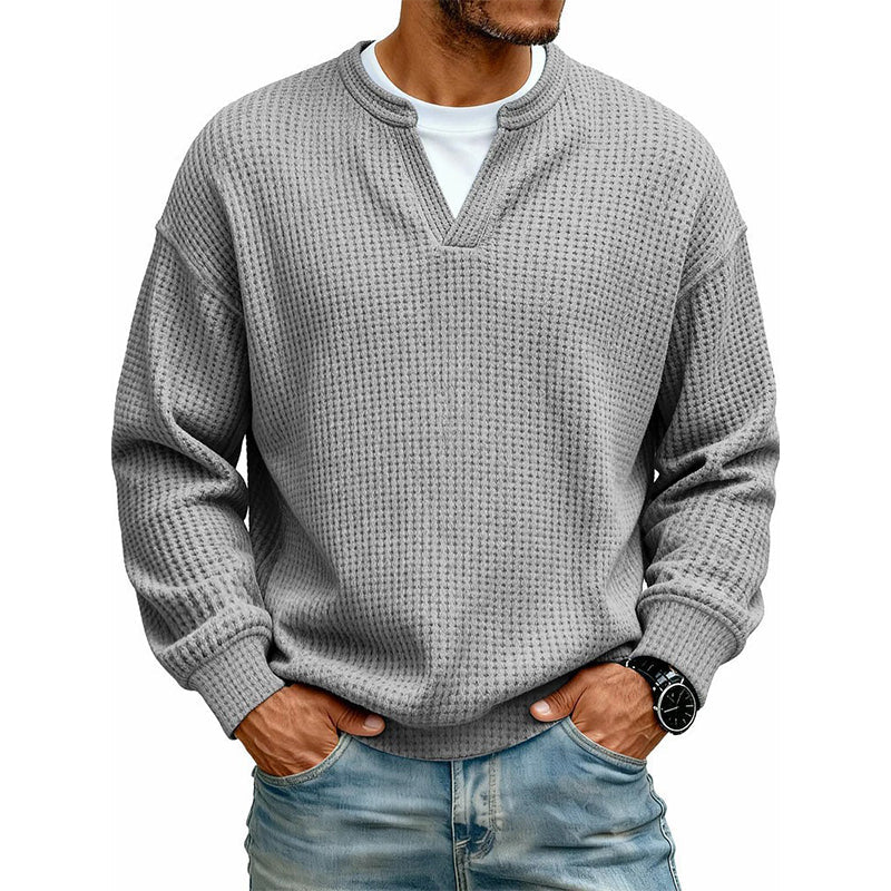 Men’s Long Sleeve T-Shirt Waffle Knit Faux Layered Look Relaxed Fit