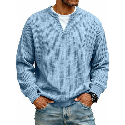 Men’s Long Sleeve T-Shirt Waffle Knit Faux Layered Look Relaxed Fit