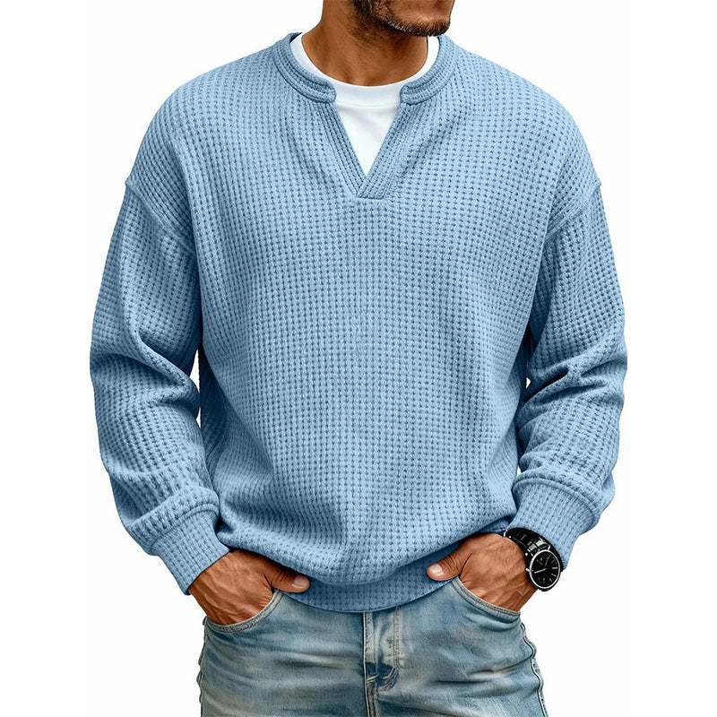 Men’s Long Sleeve T-Shirt Waffle Knit Faux Layered Look Relaxed Fit