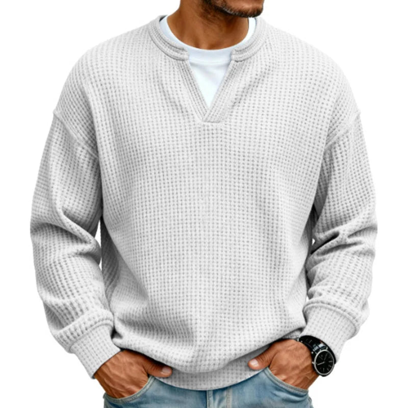 Men’s Long Sleeve T-Shirt Waffle Knit Faux Layered Look Relaxed Fit