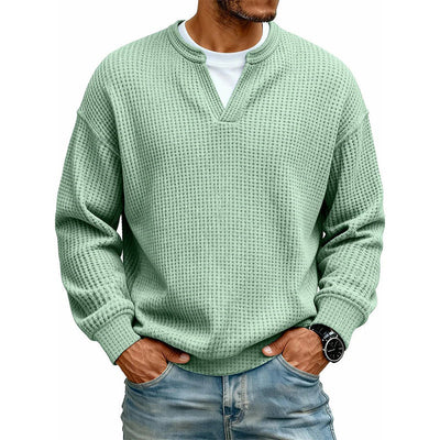 Men’s Long Sleeve T-Shirt Waffle Knit Faux Layered Look Relaxed Fit