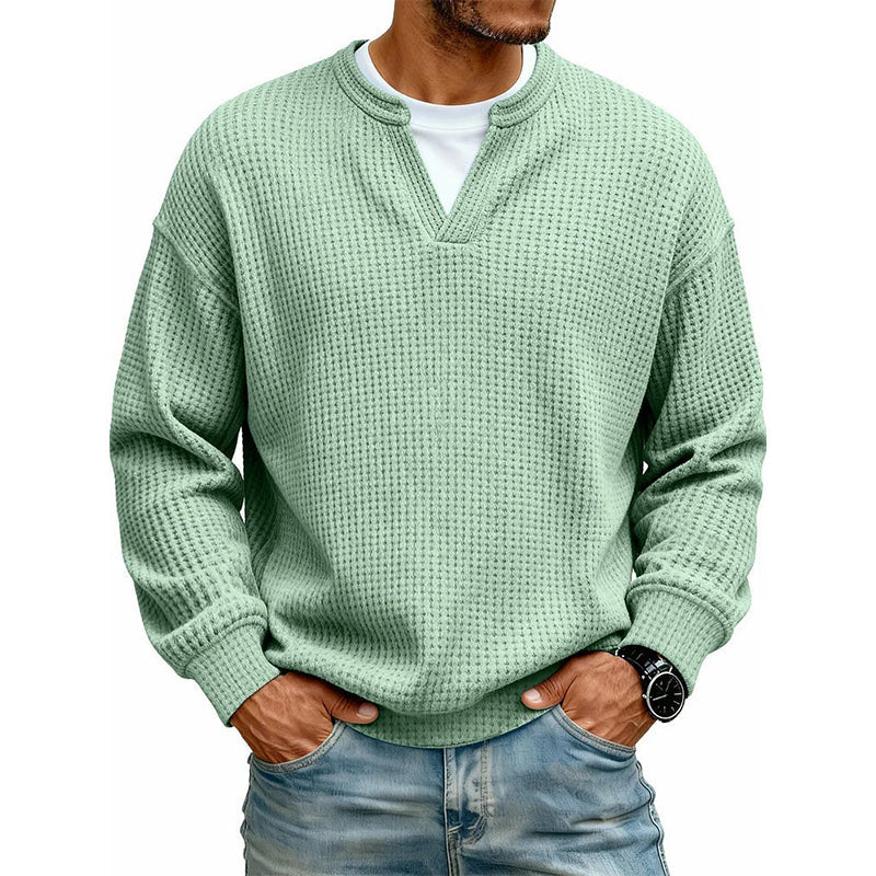 Men’s Long Sleeve T-Shirt Waffle Knit Faux Layered Look Relaxed Fit