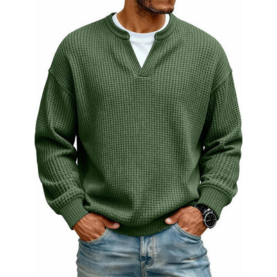 Men’s Long Sleeve T-Shirt Waffle Knit Faux Layered Look Relaxed Fit