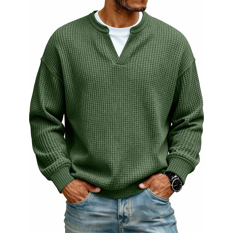 Men’s Long Sleeve T-Shirt Waffle Knit Faux Layered Look Relaxed Fit