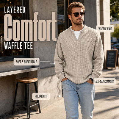 Men’s Long Sleeve T-Shirt Waffle Knit Faux Layered Look Relaxed Fit