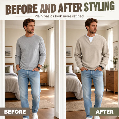Men’s Long Sleeve T-Shirt Waffle Knit Faux Layered Look Relaxed Fit