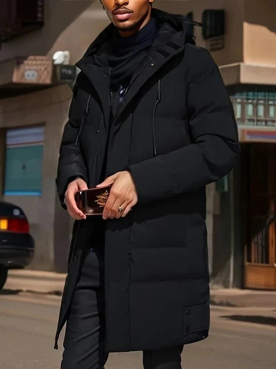 Men's Long Winter Jacket Weather-Resistant Adjustable Hood & Multiple Pockets