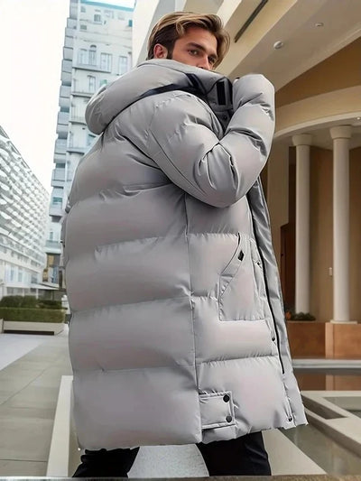 Men's Long Winter Jacket Weather-Resistant Adjustable Hood & Multiple Pockets