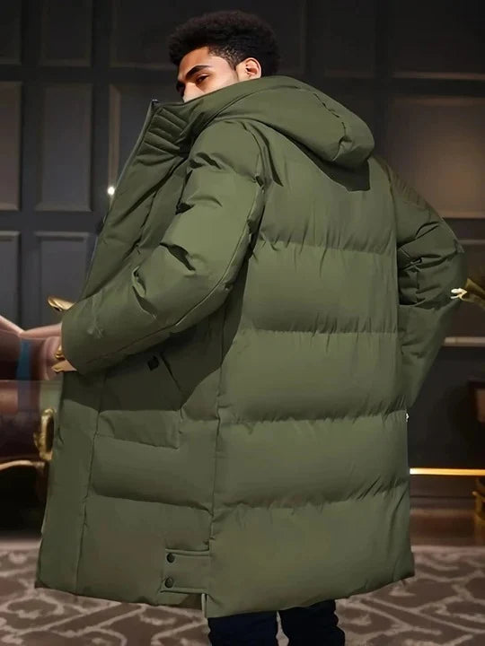 Men's Long Winter Jacket Weather-Resistant Adjustable Hood & Multiple Pockets
