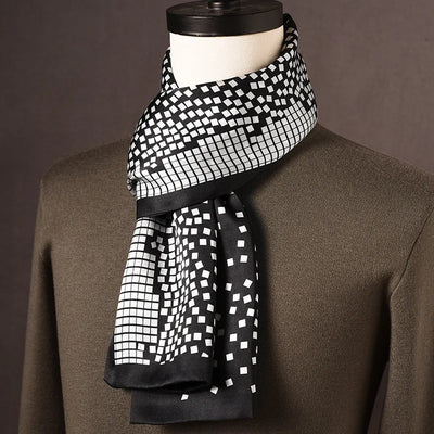 Men’s Scarf 100% Mulberry Silk Double-Layered Polka Dot Pattern