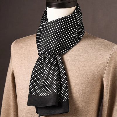 Men’s Scarf 100% Mulberry Silk Double-Layered Polka Dot Pattern