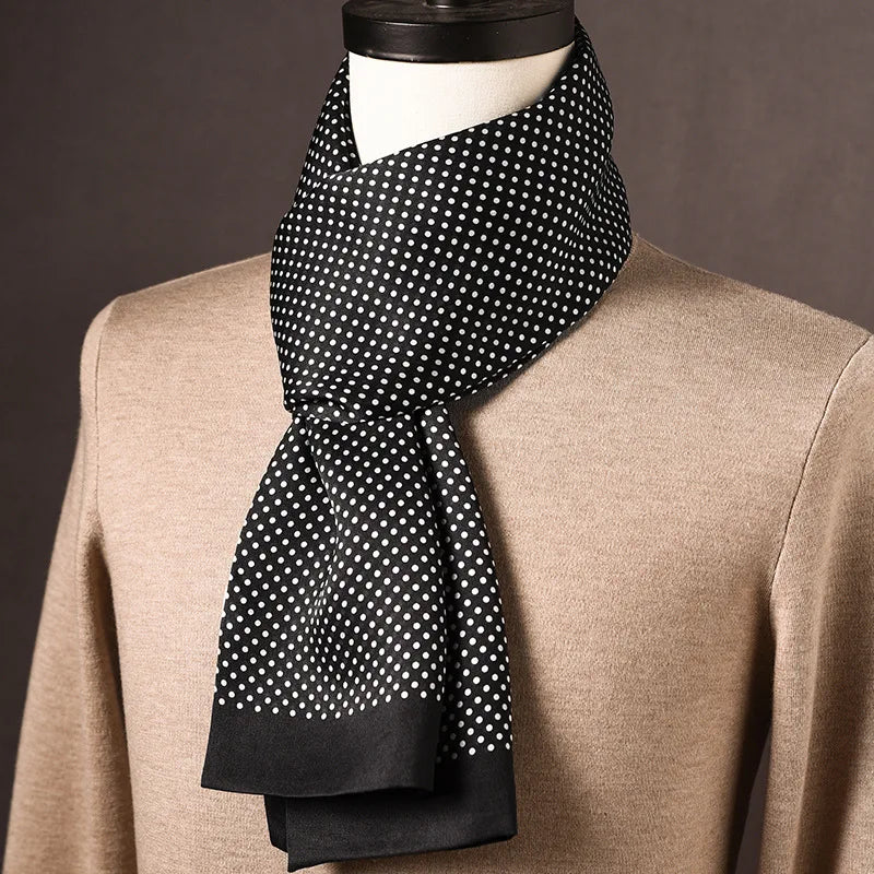 Men’s Scarf 100% Mulberry Silk Double-Layered Polka Dot Pattern