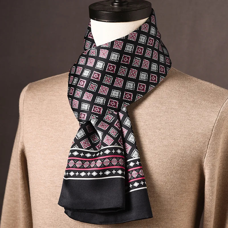 Men’s Scarf 100% Mulberry Silk Double-Layered Polka Dot Pattern