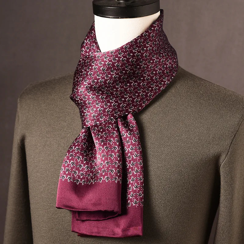 Men’s Scarf 100% Mulberry Silk Double-Layered Polka Dot Pattern