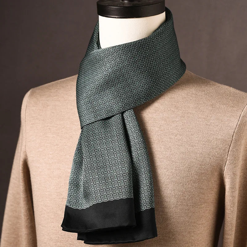 Men’s Scarf 100% Mulberry Silk Double-Layered Polka Dot Pattern