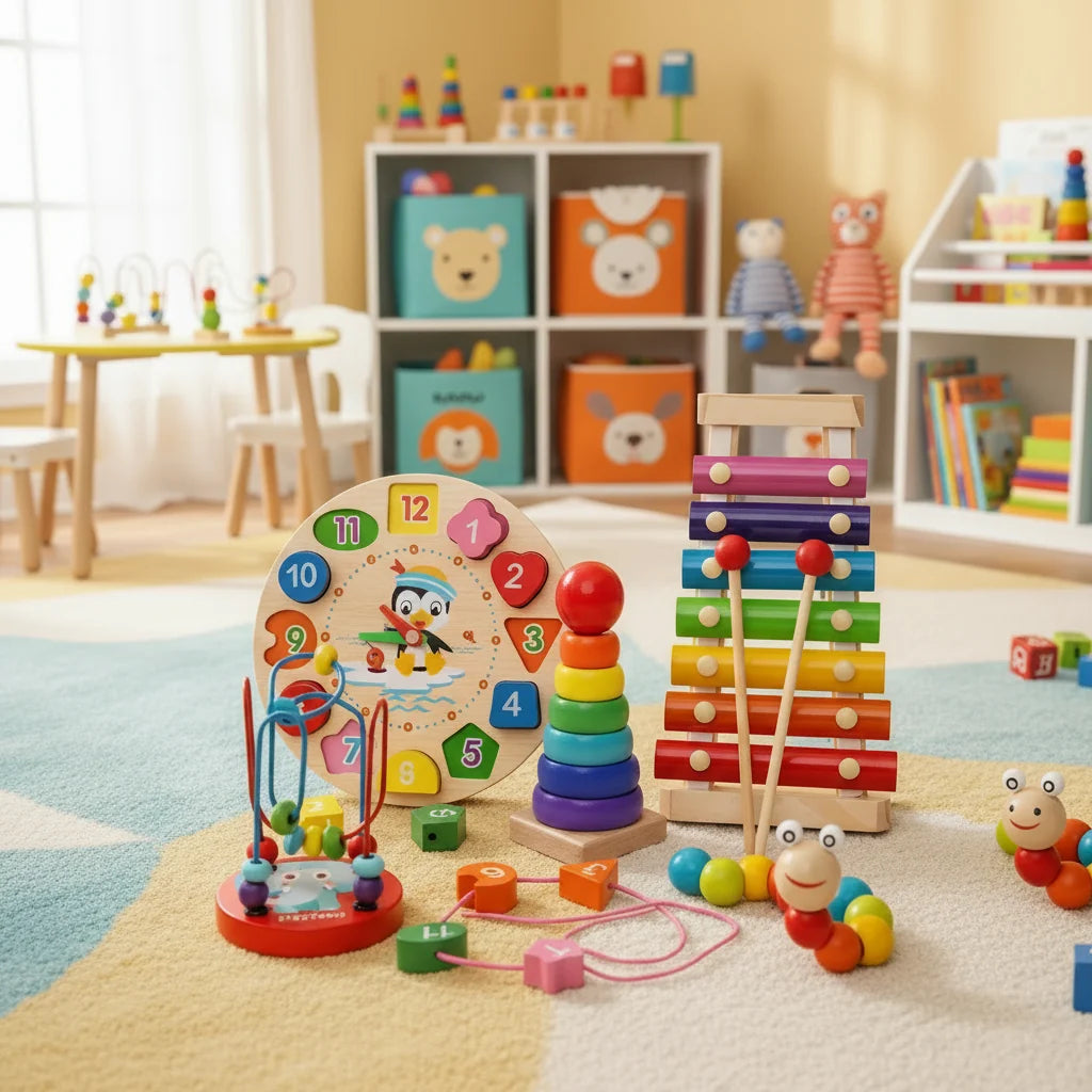 Montessori Baby Toy Set Natural Wood 5 Learning Modules
