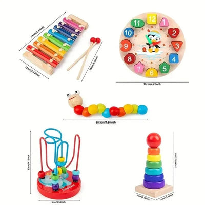 Montessori Baby Toy Set Natural Wood 5 Learning Modules