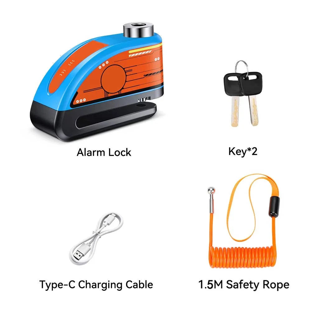 Motorcycle Disc Lock 120dB Motion Alarm IP67 Water-Resistant Rechargeable