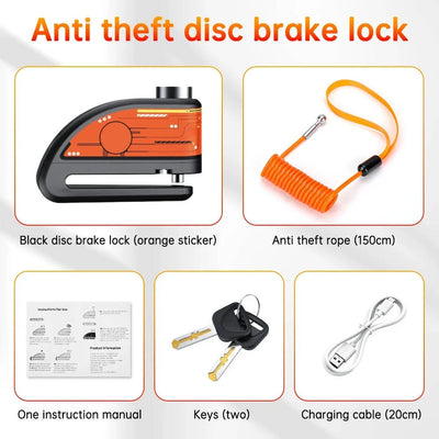 Motorcycle Disc Lock 120dB Motion Alarm IP67 Water-Resistant Rechargeable