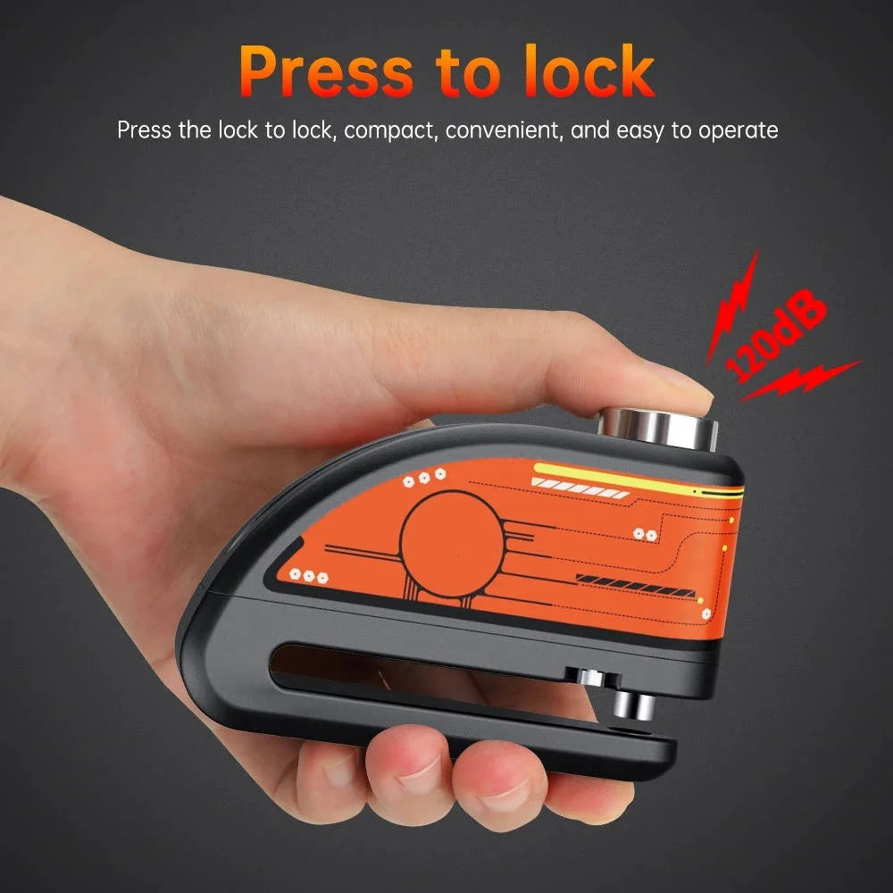 Motorcycle Disc Lock 120dB Motion Alarm IP67 Water-Resistant Rechargeable